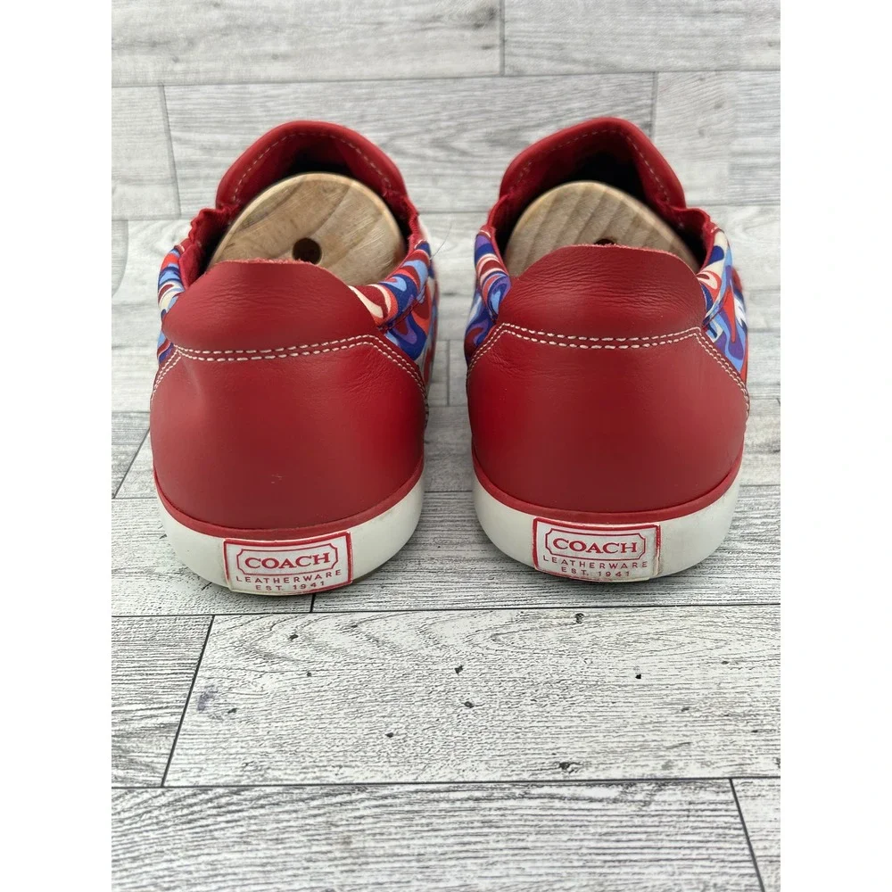 Coach Beale Women Signature C Geometric Slip On Sneakers Red Blue Purple Sz 7B